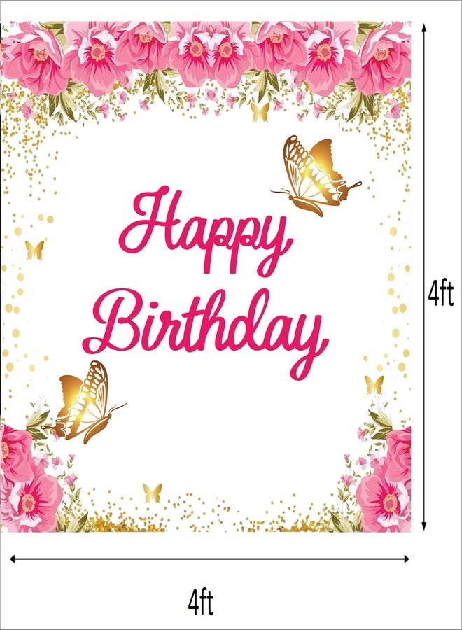 ثيم ماي بارتي زينة حفلات بطابع الفراشات للبنات، لوازم حفلات، لافتة خلفية عيد ميلاد سعيد على شكل فراشة (4 أقدام × 4 أقدام) - Image 4